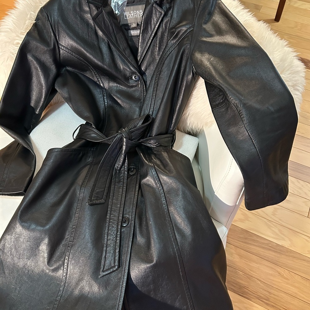 Wilsons Leather Women's Black Belted Jacket with Removeable Thinsulate Liner